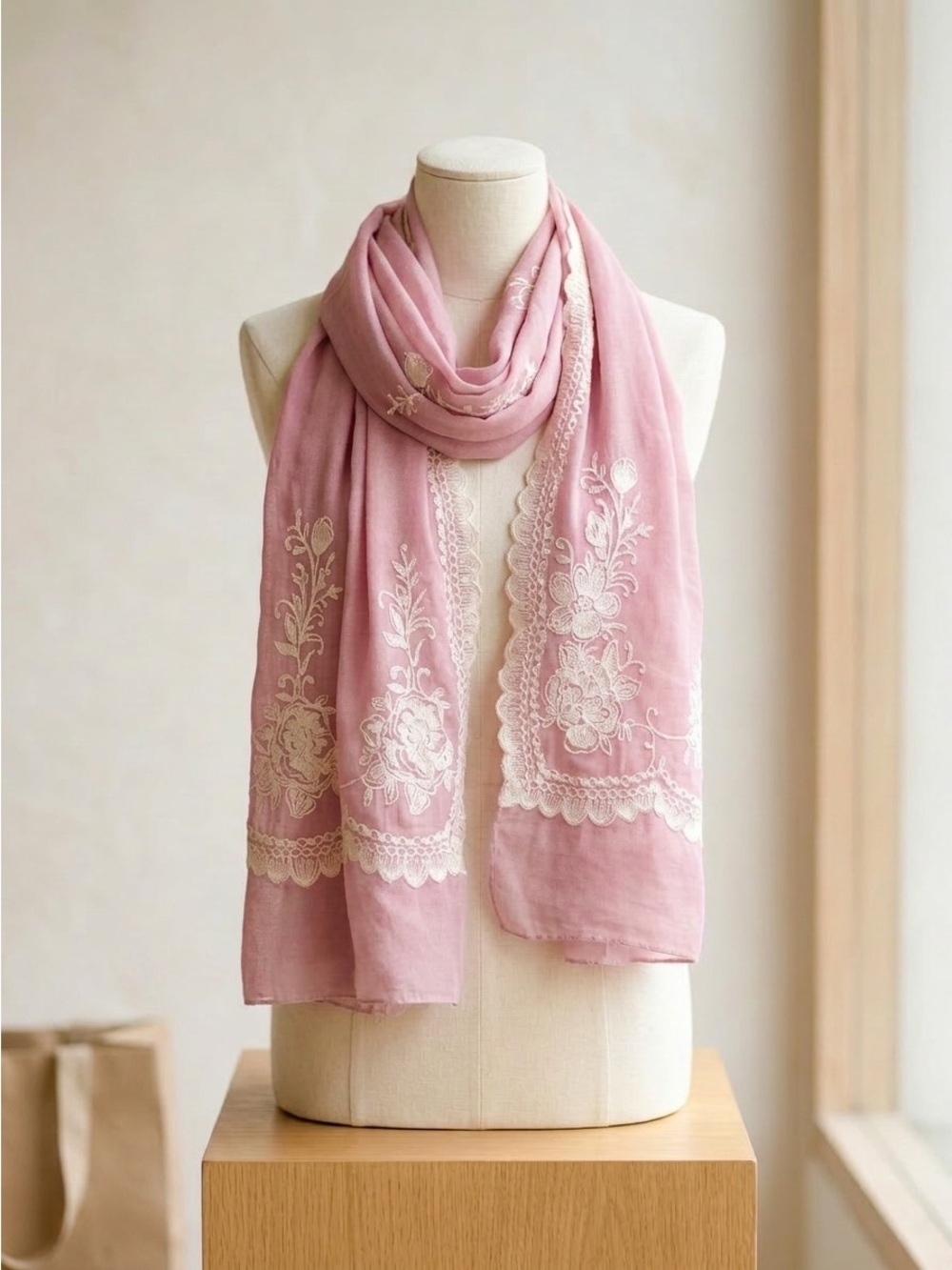 Pink Embroidered Wrap/ Scarf